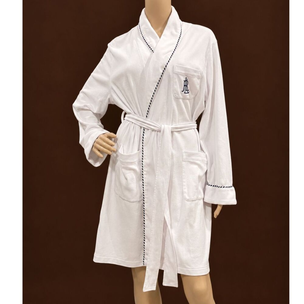 LAUREN Ralph Lauren Women's Long-Sleeve Shawl-Collar Robe WHITE Sz XL